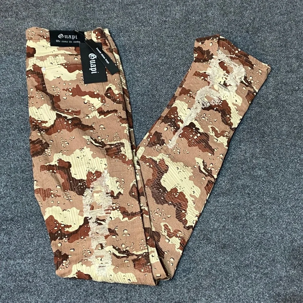 Guapi Limited Edition Drops Men's 38 Red Camo Distressed‎ Skinny Fit Jeans Urban